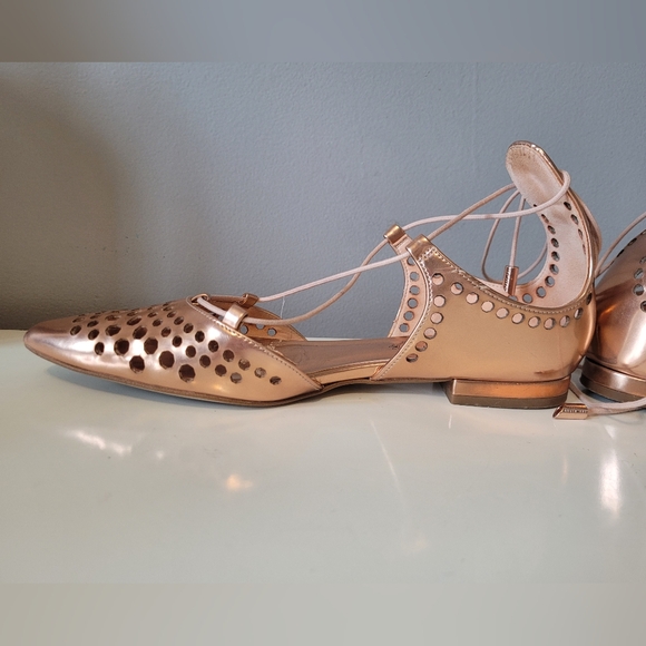 Ted Baker Cerez Rose Gold Metallic Lace Up Flats, GUC, Size 37 - Picture 5 of 12
